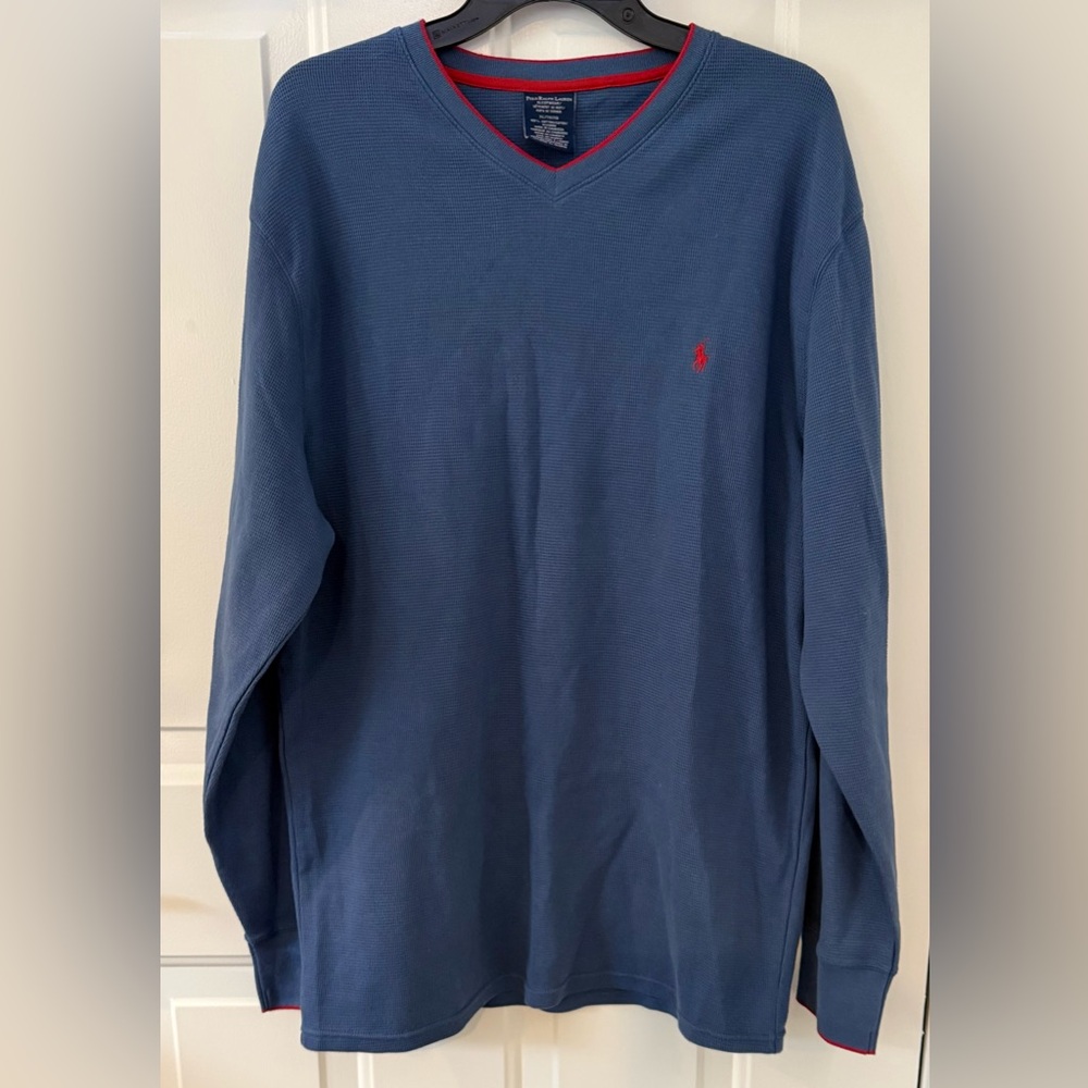 NWT Polo Ralph Lauren Waffle Knit V Neck Long Sleeve Vintage Shirt Sz XL